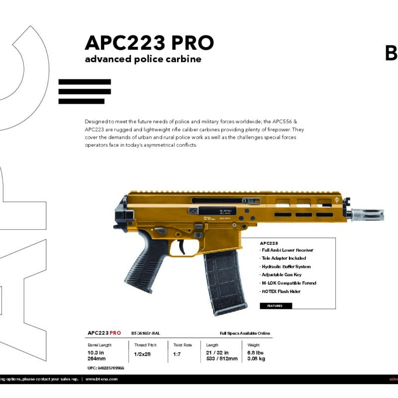B&T APC223 PRO 10.3” Pistol in RAL8000 with full length KSK Handguard BT-361657-RAL