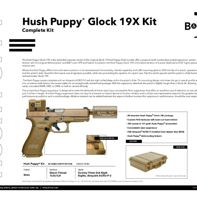 Hush Puppy Glock 19X FDE Kit -Complete Kit BT-HUSH-PUPPY-KIT-FDE