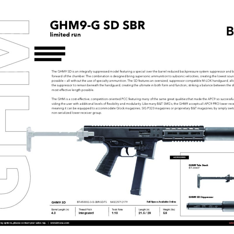 B&T GHM9-SD GEN 3 Pistol With RBS Suppressor