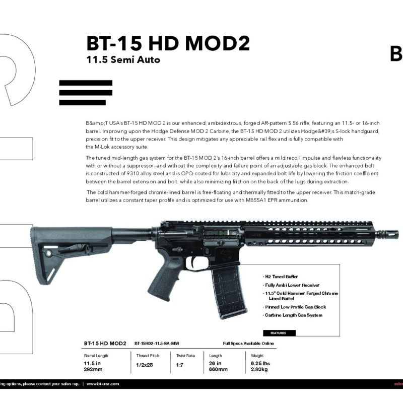 B&T BT-15 HD MOD2 11.5 Semi Auto SBR MOD 2