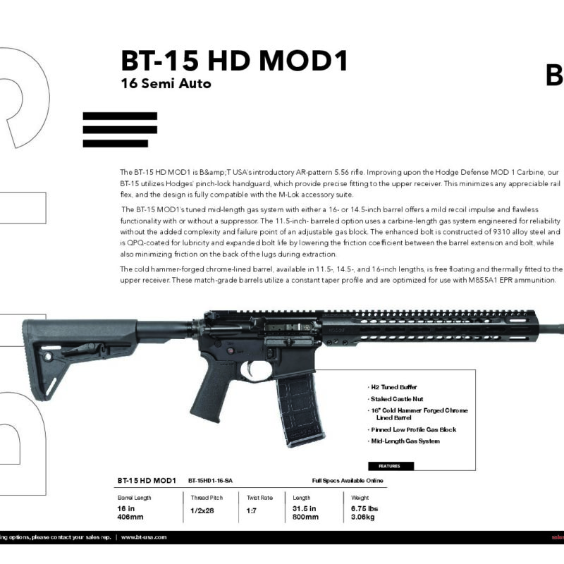 B&T BT-15 HD MOD1 16” Semi Auto 5.56 Rifle