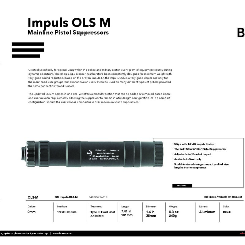 B&T Impuls OLS M Modular Pistol Suppressor SD-Impuls-OLS-M