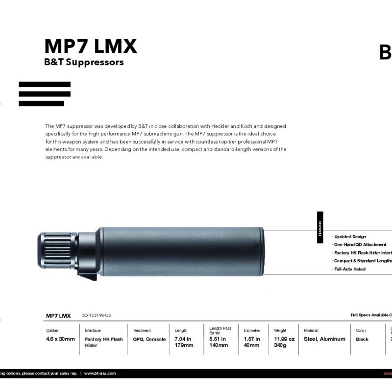 B&T HK MP7 LMX Suppressor 4.6x30mm SD-123198-US