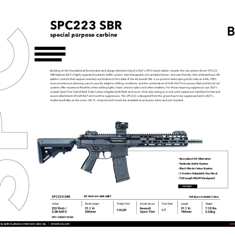 B&T SBR SPC223 SBR 12.1” barrel – Cal. .223 Rem./5.56x45mm BT-500290-SBR-US