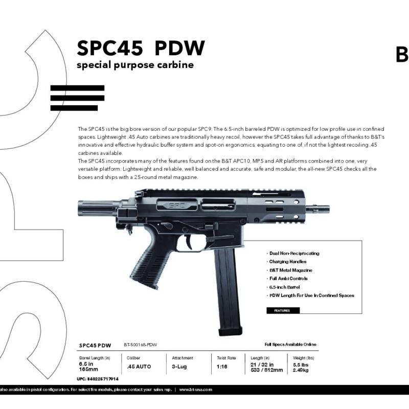 B&T SPC45 PDW with 6.5″ Tri-Lug Barrel and Short handgaurd- K model – BT-500168-PDW