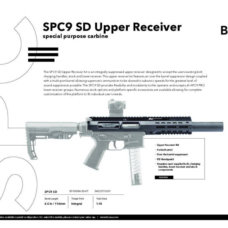 SPC9-SD CARBINE SUPPRESSED UPPER KIT BT-450246-SD-KIT