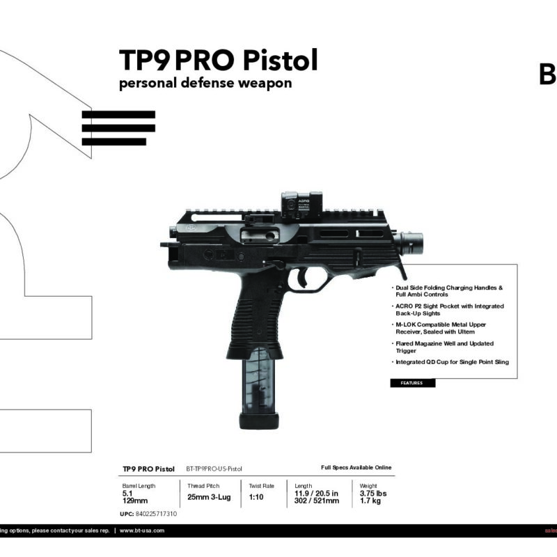 B&T TP9 PRO PISTOL | New Edition Featuring Billet Upper, Upgraded Titanium Trigger, Ambi Charging BT-TP9PRO-US-Pistol