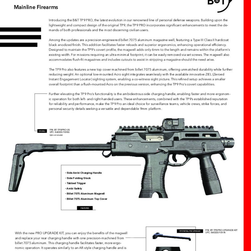 B&T TP9 PRO SBR | New Edition Featuring Billet Upper, Upgraded Titanium Trigger, Ambi Charging BT-TP9PRO-US