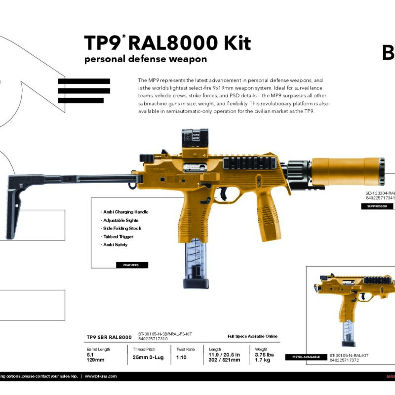 B&T TP9 pistol plus suppressor bundle RAL8000, TP9 suppressor kit RAL8000, B&T TP9 complete kit, TP9 pistol suppressor bundle, B&T TP9 RAL8000 package