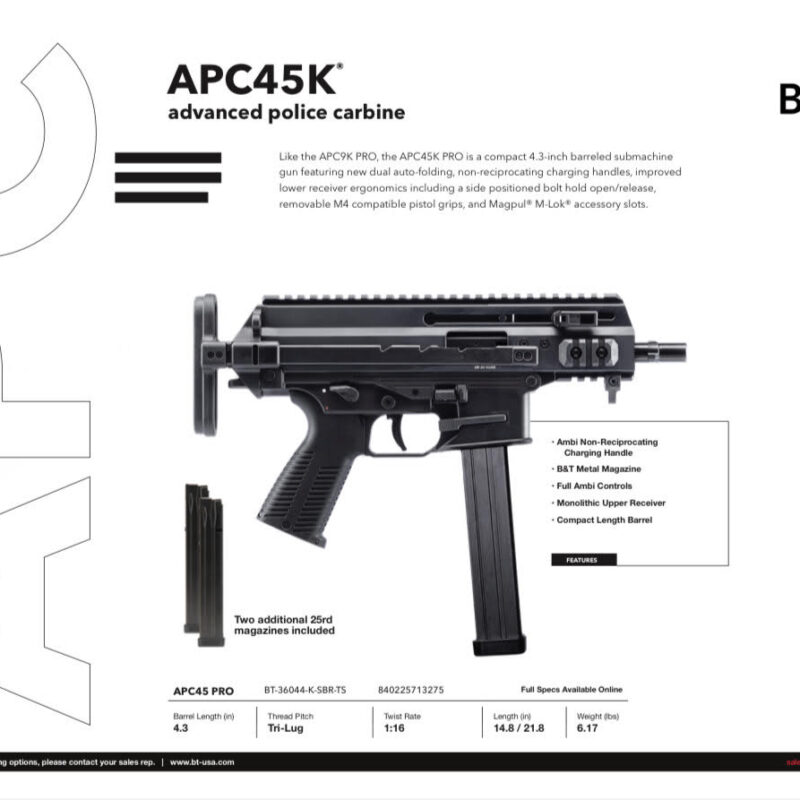 B&T APC45K Pro SBR model APC45 K + 3 MAGS Bundle