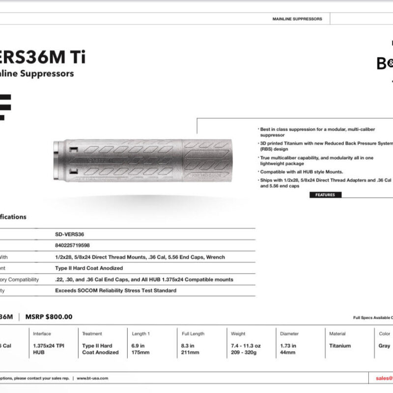 B&T VERS36 M TI Modular Multi Cal (Print-X) Suppressor: .36 Cal, 5.56 End Caps
